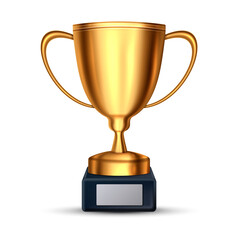 Realistick trophy cup. Champion trophy. Shiny golden cup. Sport award. Winner prize. Vector illustration.