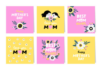 Set of Happy Mother's Day card design. Perfect for poster, greeting card or invitation