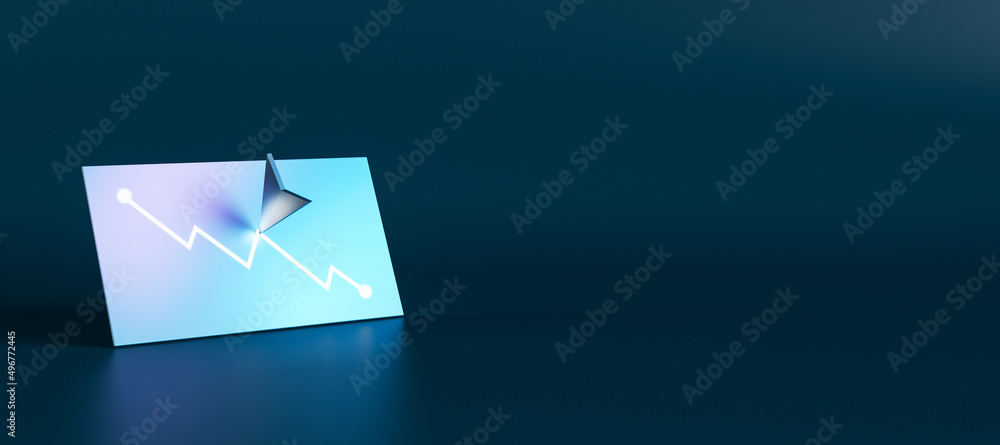 Poster Abstract blue digital chart with cursor arrow on dark blue background with mock up place. Finance, market and stock concept. 3D Rendering.
