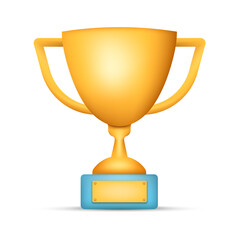 Realistick trophy cup. Champion trophy icon. Shiny golden cup. Sport award. Winner prize. Vector illustration.