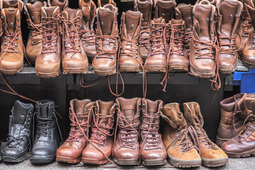 Secondhand boots on display at Brick Lane market in London