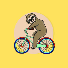 cute sloth ride bike illustration 