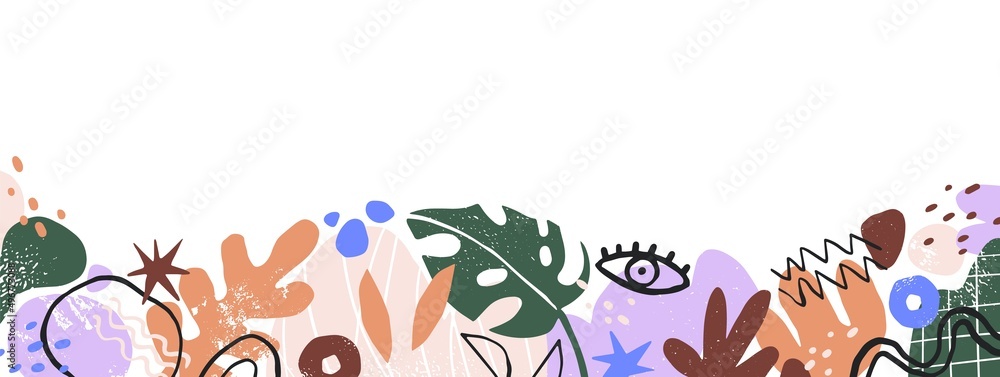 Poster banner with abstract doodle shapes border. modern creative background with trendy elements, decorati
