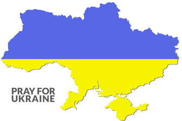 Obraz premium Slogan PRAY FOR UKRAINE and the map of Ukraine. The map in the color of the flag blue and yellow.