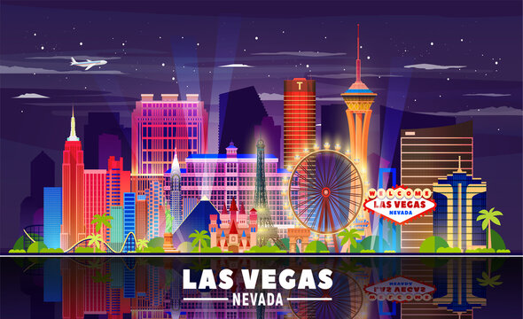 Las Vegas skyline with panorama in white background. Vector Illustration.  Business travel and tourism concept with modern buildings. Image for banner  or web site. Stock Vector | Adobe Stock