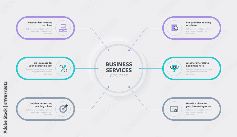 Aufkleber modern business services concept with six stages. easy to use for your website or presentation.