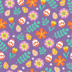 Fototapeta na wymiar Seamless pattern for Easter holiday. Childish background for fabric, wrapping paper, textile, wallpaper and cards.