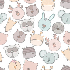 Child seamless pattern with hand drawn animals. Seamless background with funny animals head. baby style great for fabric and textile, wallpapers