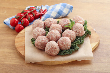 Raw pork meatball for cooking