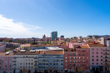 Lisbon beatiful view over the city, colorful old houses and buildings. Areeiro, Lisboa, Portugal