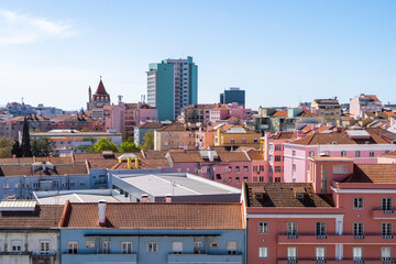 Lisbon beatiful view over the city, colorful old houses and buildings. Areeiro, Lisboa, Portugal