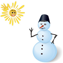 Snowman and sun.