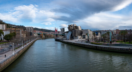 Guggenheim Museum Bilbao is museum of modern and contemporary art. - obrazy, fototapety, plakaty