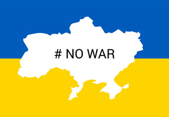 Ukraine flag carved in the shape of the country. Map of Ukraine. The slogan is no war. Ukraine is a large country in Eastern Europe.