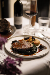 Beef with spinach and mushrooms red wine for mothers day and flowers