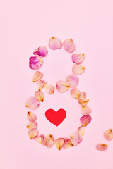 Greeting text of women's day from March 8 from rose petals