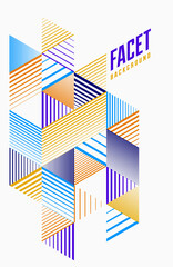 Polygonal low poly vector abstract design, artistic retro style background for ads or prints, cover or poster, banner or card. Linear 3D triangles and cubes elements.