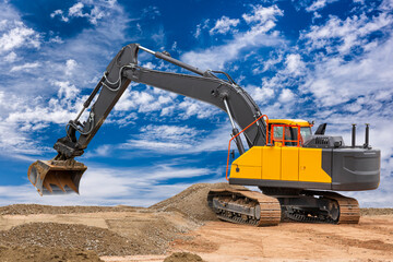 heavy excavator working on construction site