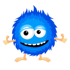 Vector fluffy monster is blue color. Funny character