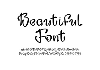 Black cursive font, handwritten script alphabet, calligraphy cursive typeface, vector hand drawn typeface