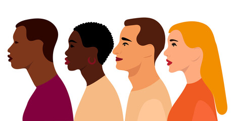 portrait of people in profile flat design, isolated, vector