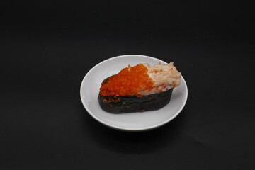 Japanese food, shrimp roe sushi and crab sticks- Ebiko Sushi,Include Clipping Path.