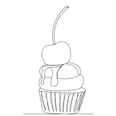 cake drawing by one continuous line, isolated vector
