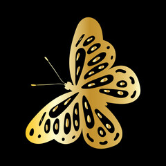 flying golden butterfly silhouette  vector