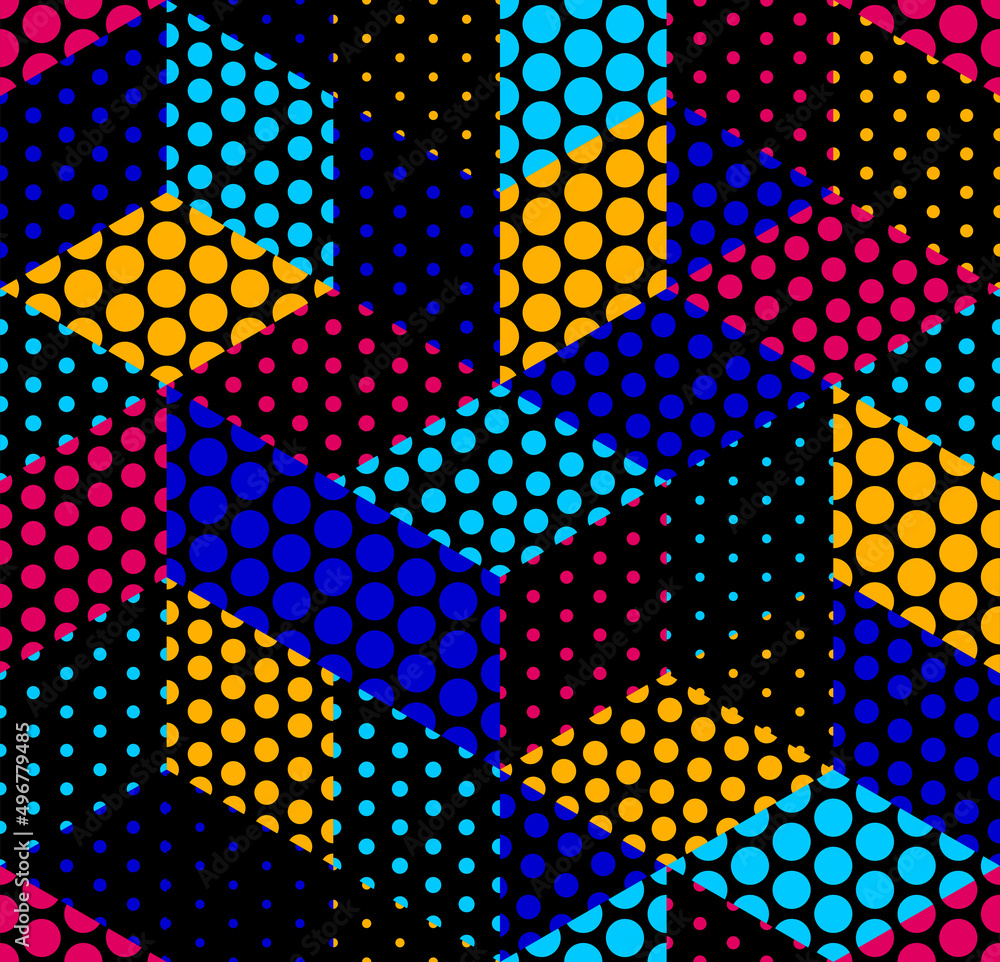 Aufkleber dotted seamless isometric geometric pattern, dots 3d cubes vector tiling background, architecture an