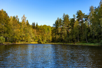 Ladoga Skerries National Park. Beautiful autumn view of Lake Ladoga in the Republic of Karelia.