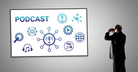 Podcast concept on a whiteboard