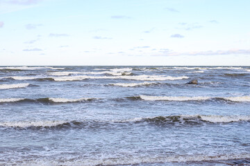 Baltic sea view with many waves forming.