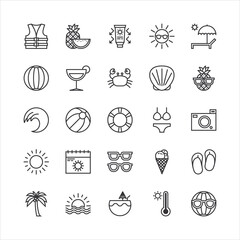 Bundle of summer vibes flat line icons collection. simple  design vector