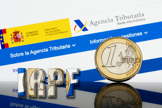 Income Tax Campaign Spain. Euro Coin IRPF Text web Background. Declaracion de la Renta Macro
