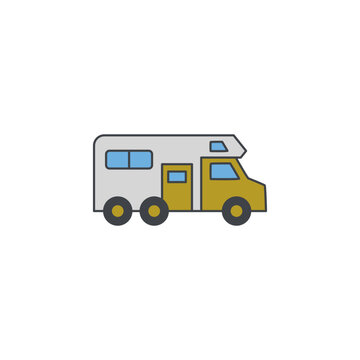 Camper car, camping car icon in color icon, isolated on white background 