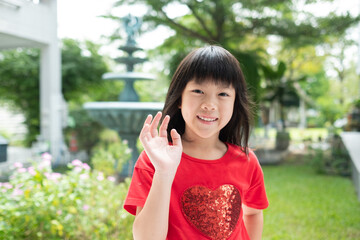 portrait asian kid, child enjoy and happy, little girl