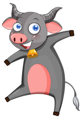 Cute buffalo cartoon character on white background