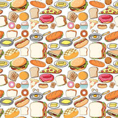 Seamless background design with different food