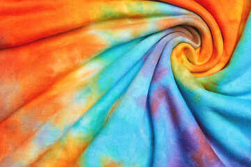 Abstract tie dye multicolor twisted fabric cloth Boho pattern texture for background or groovy...
