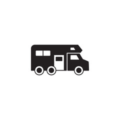 Camper car, camping car icon in black flat glyph, filled style isolated on white background