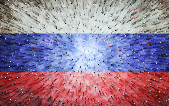 Crowd of people on Russia flag. Russian society - Powered by Adobe