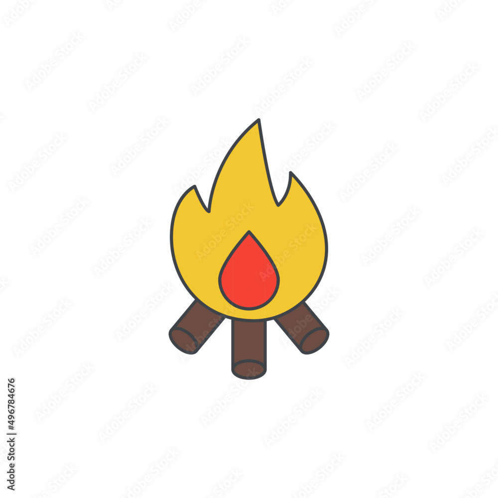 Sticker Camping Bonfire icon in color icon, isolated on white background 