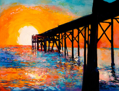 Bridge oil painting. Modern art