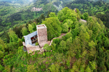 Aerial view of the Yburg castle in the Black Forest of Baden Baden in Germany