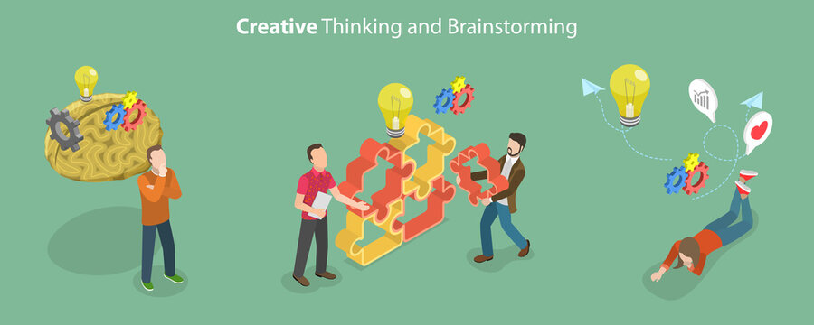 3D Isometric Flat Vector Conceptual Illustration of Creative Thinking And Brainstorming, Problem Solving