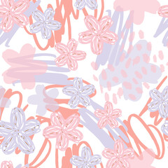 seamless doodle pink and violet hand draw flower pattern background