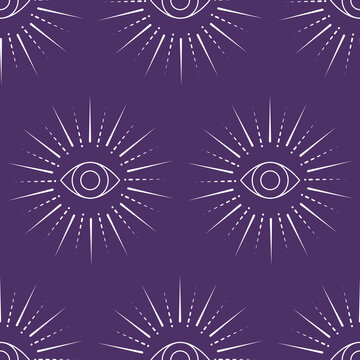 Eye with rays abstract magic seamless pattern for textile prints, repeat backgrounds, wallpapers