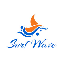 boat wave logo concept with flat blue and orange color style