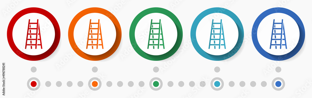 Poster Ladder, climb concept vector icon set, infographic template, flat design colorful web buttons in 5 color options