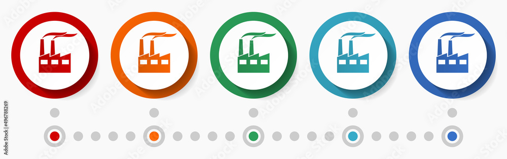 Fototapete factory, industry concept vector icon set, infographic template, flat design colorful web buttons in